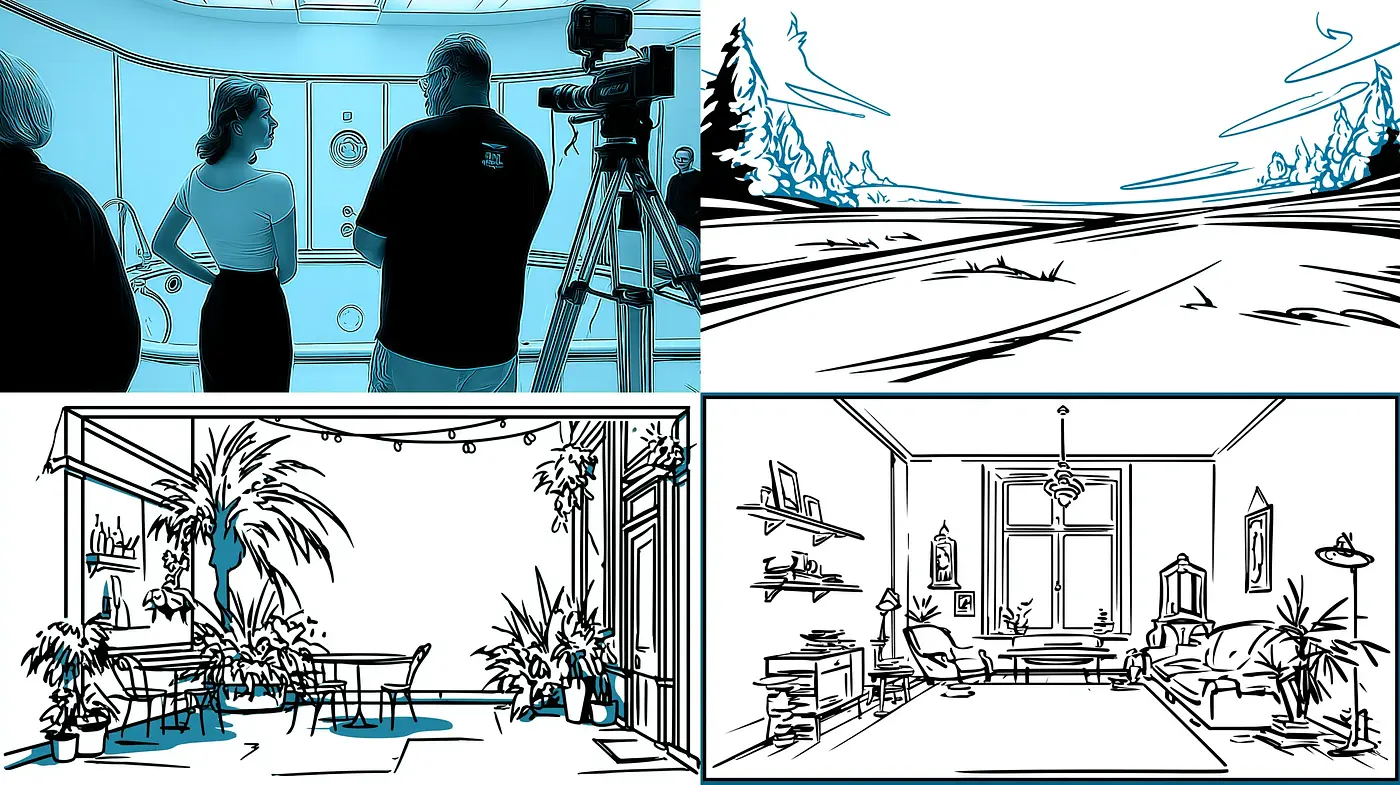 Stylized Black and Blue Line Art with a Contemporary Flair - Midjourney sref style