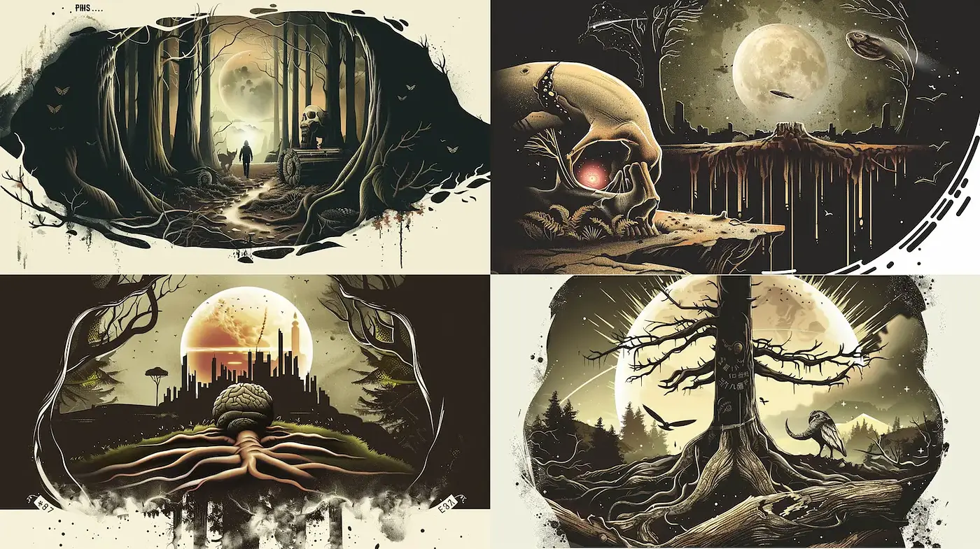 Eerie and Atmospheric Scenes Inspired by Nature and Surrealism - Midjourney sref style