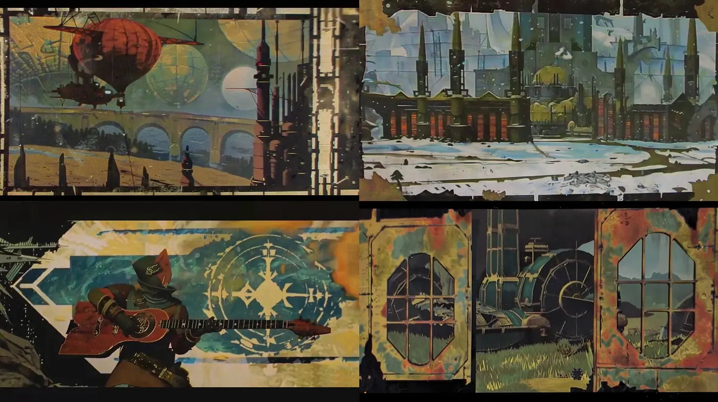 Stylized Retrofuturistic Dreamscape with Expressive Brushwork - Midjourney sref style