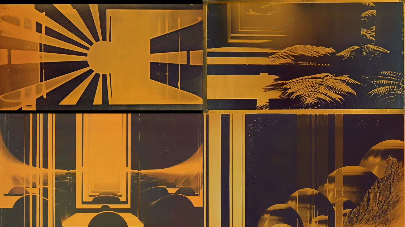 Sepia-toned Retro-futuristic Landscape Interpretations - Midjourney sref style