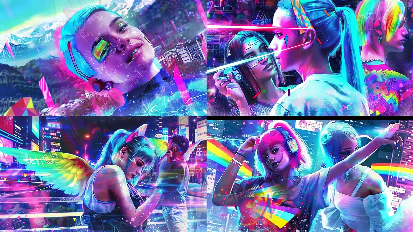 Luminous Cyberpunk Dreamscape: A Neon-Infused Artistic Concept - Midjourney sref style