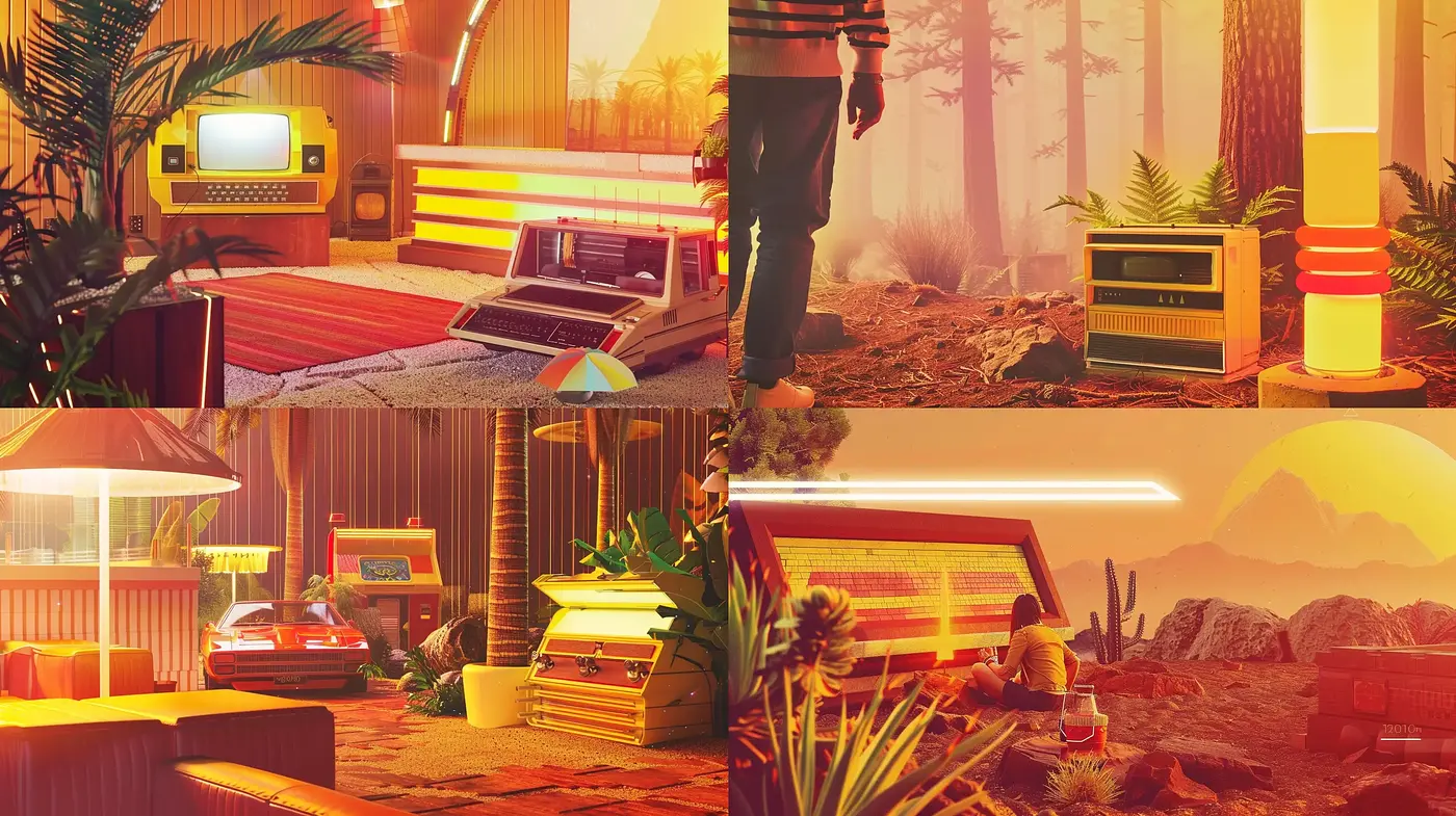 Retrofuturistic Sunset Ambiance - Midjourney sref style