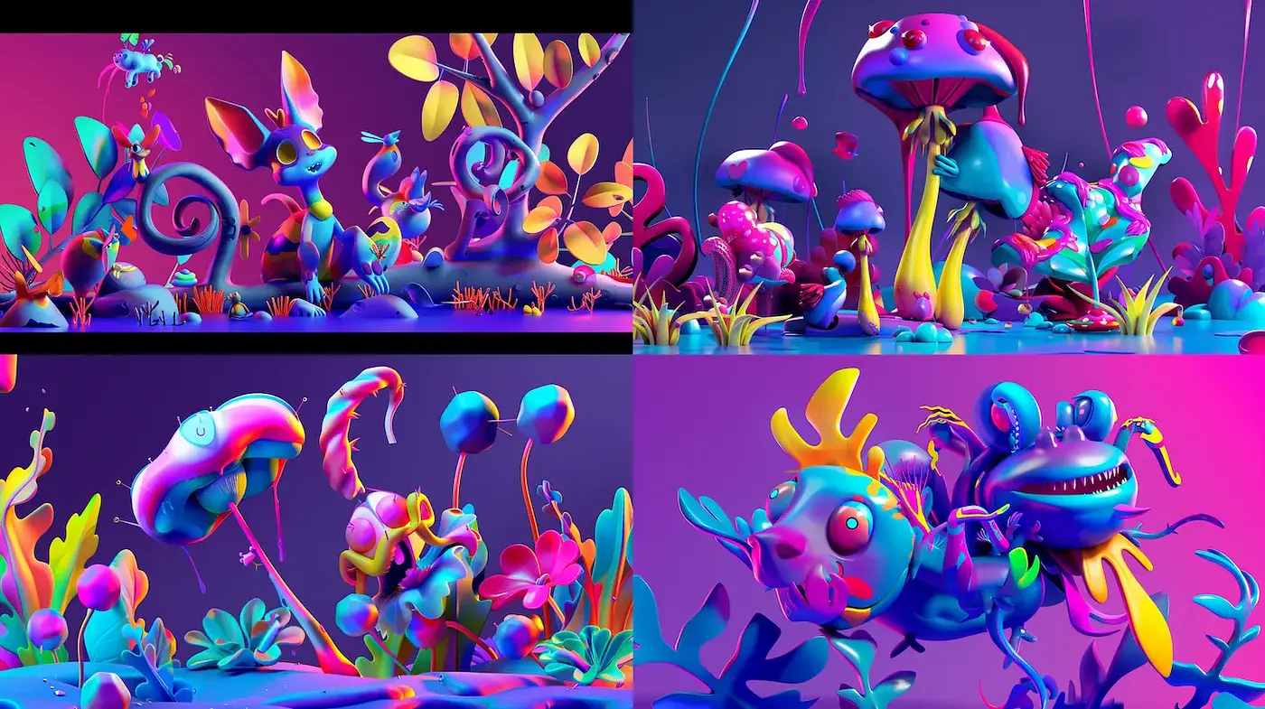 Vibrant, whimsical 3D illustration with surreal elements - Midjourney sref style