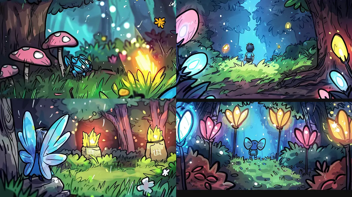Magical Enchanted Forest with Vibrant Illustrative Styles - Midjourney sref style