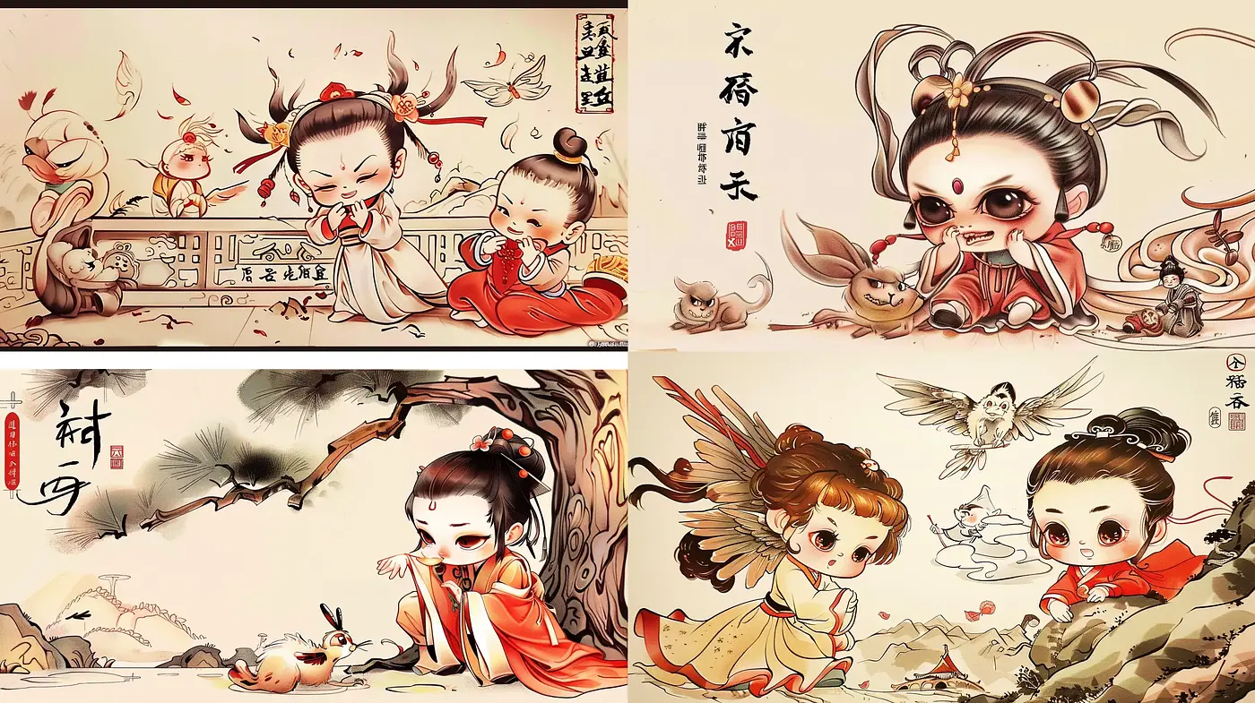 Whimsical Fusion of Traditional East Asian Art and Modern Anime Aesthetics - Midjourney sref style