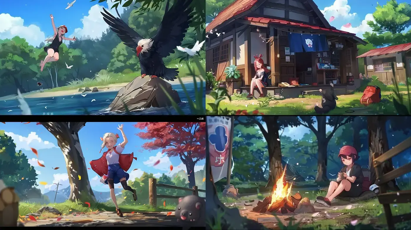 Whimsical Outdoor Adventures with a Touch of Anime Aesthetics - Midjourney sref style