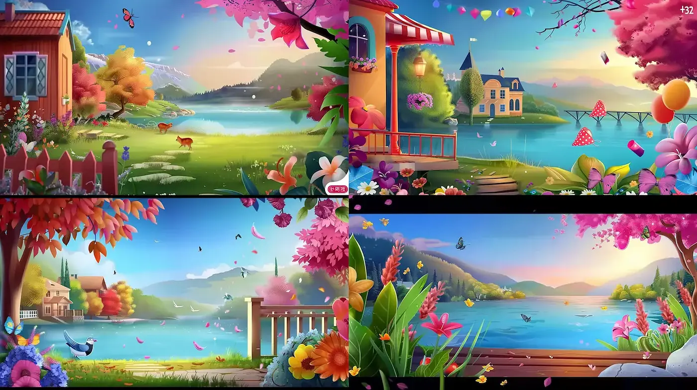 Vibrant and Serene Landscape Illustrations with a Whimsical Touch - Midjourney sref style