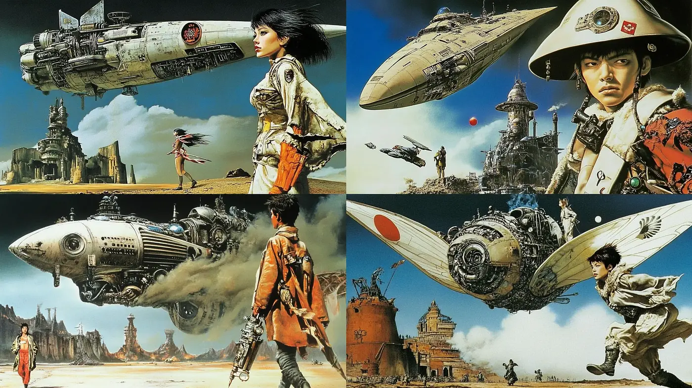 Post-apocalyptic Retrofuturism in Sepia Tones - Midjourney sref style
