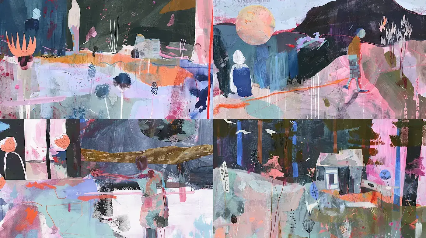 Explorative and Dreamlike Landscapes in a Playful Colorful Expressionist Style - Midjourney sref style