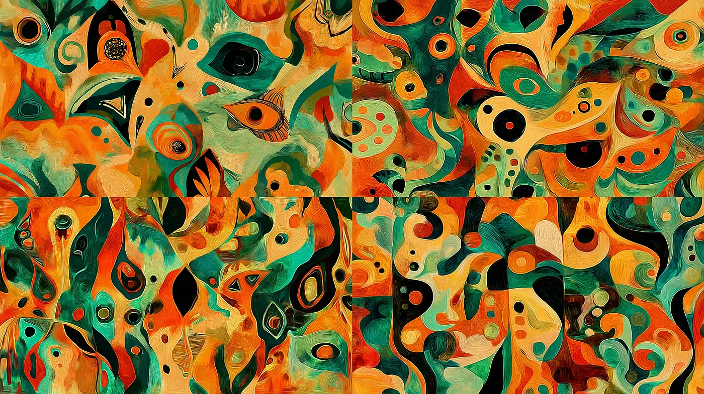 Vibrant Abstract Organic Composition with Fluid Shapes and Textures - Midjourney sref style