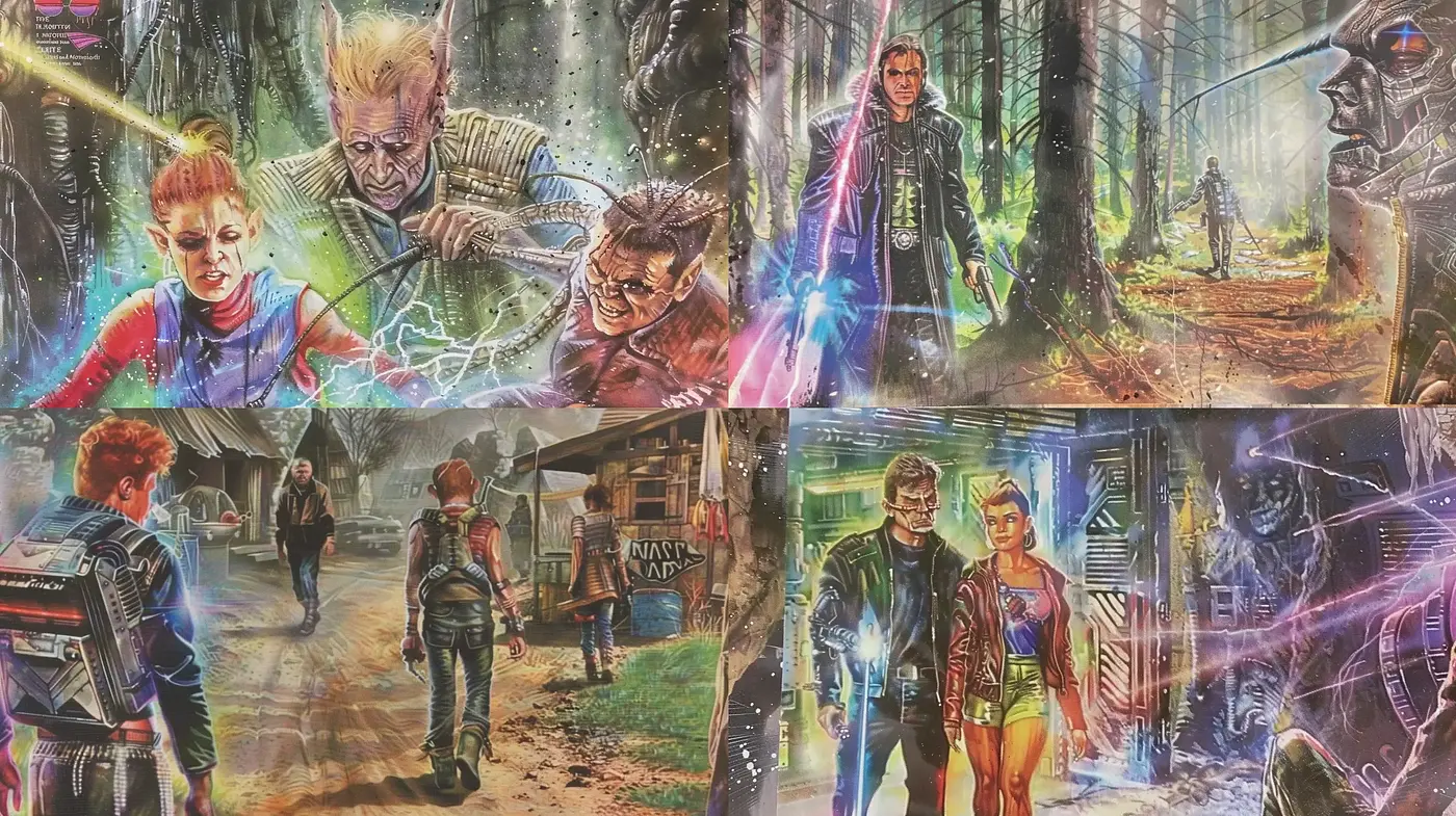 Dynamic Sci-Fi Ensemble with Vivid Textural Intricacy - Midjourney sref style