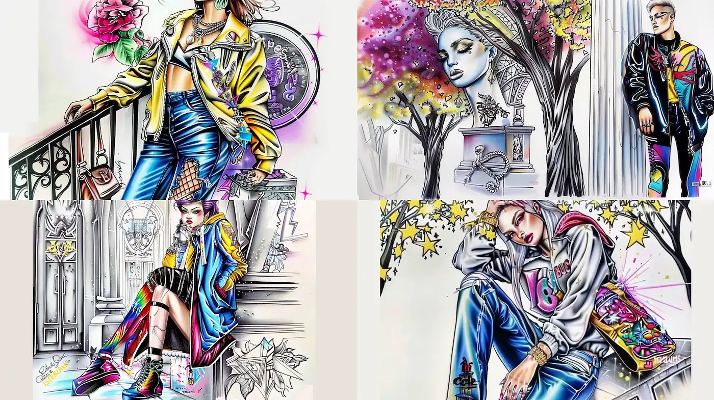 Vibrant Urban Fashion Illustrations with a Retro Flair - Midjourney sref style