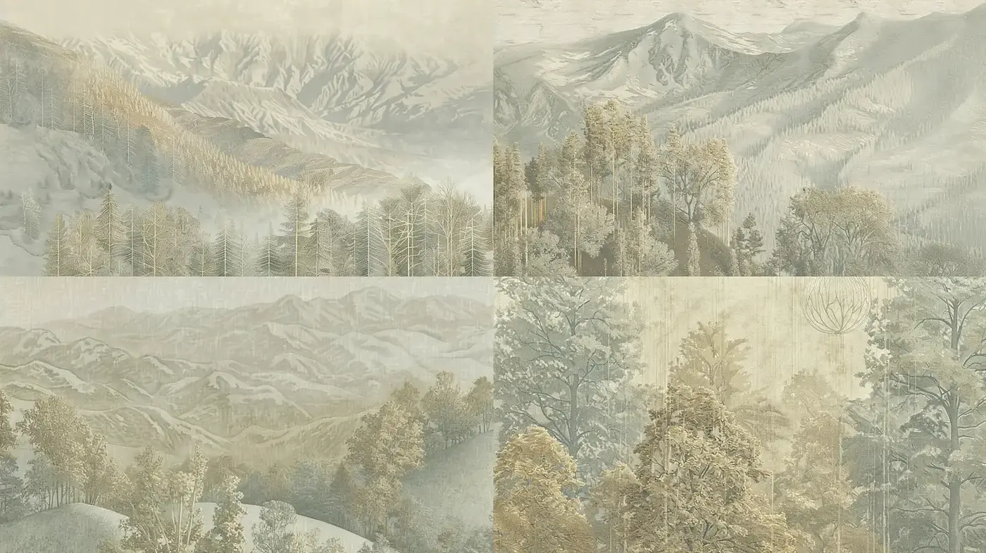 Ethereal Landscape Illustrations with Subtle Earthy Tones and Atmosphere - Midjourney sref style