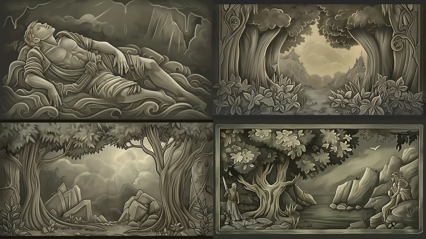 Monochromatic Mythos: A Homage to Classic Engravings and Etchings - Midjourney sref style