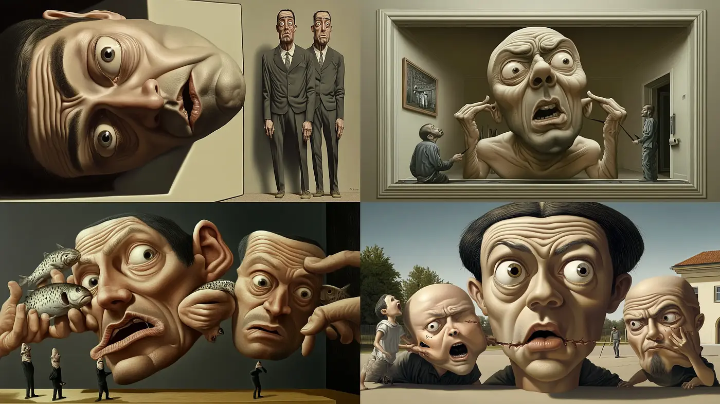 Surreal Caricatured Visions in Muted Earth Tones - Midjourney sref style