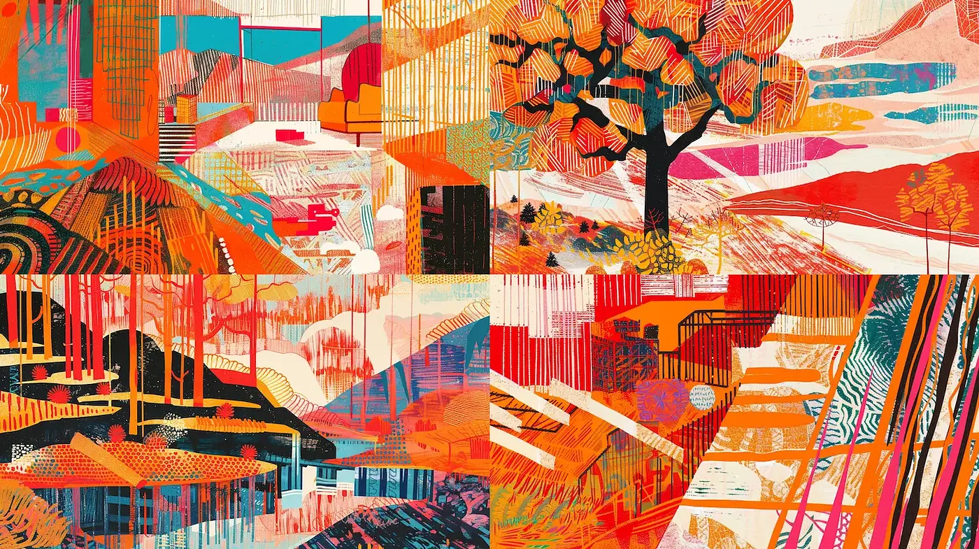 Vibrant and Complex Geometric Landscapes with a Modern Artistic Twist - Midjourney sref style