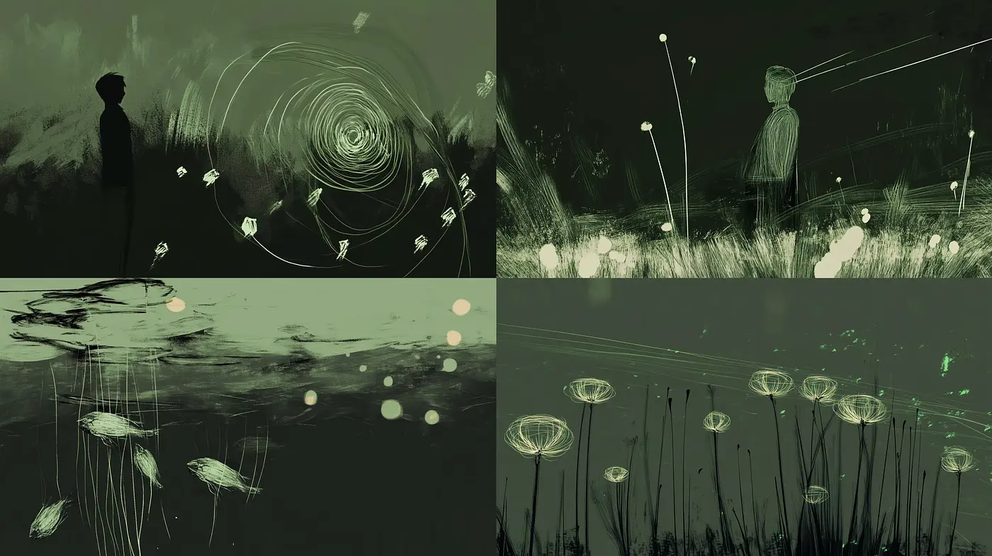 Moody Nocturnal Symphony with Ethereal Brushstrokes - Midjourney sref style