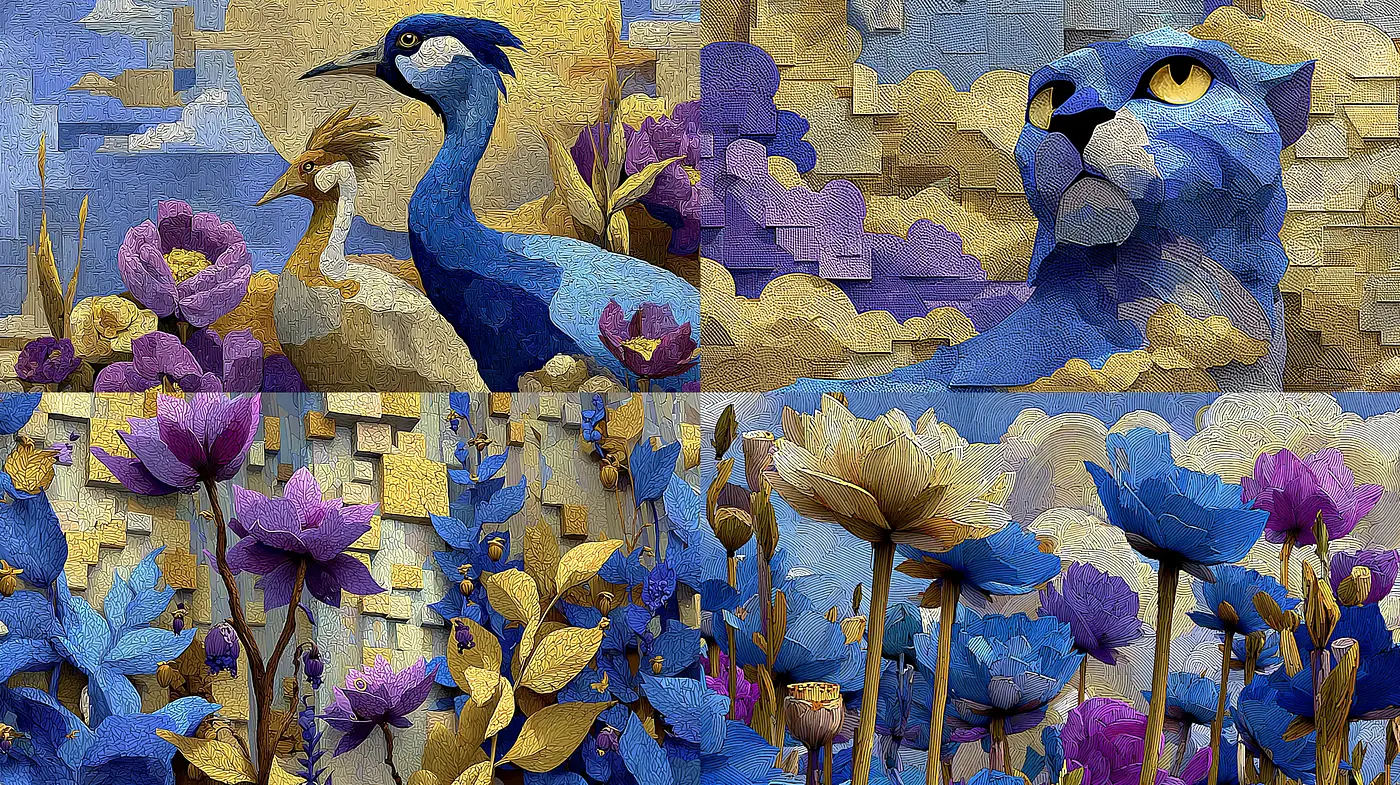 Vibrant and Textured Artistic Composition with Natural Elements - Midjourney sref style