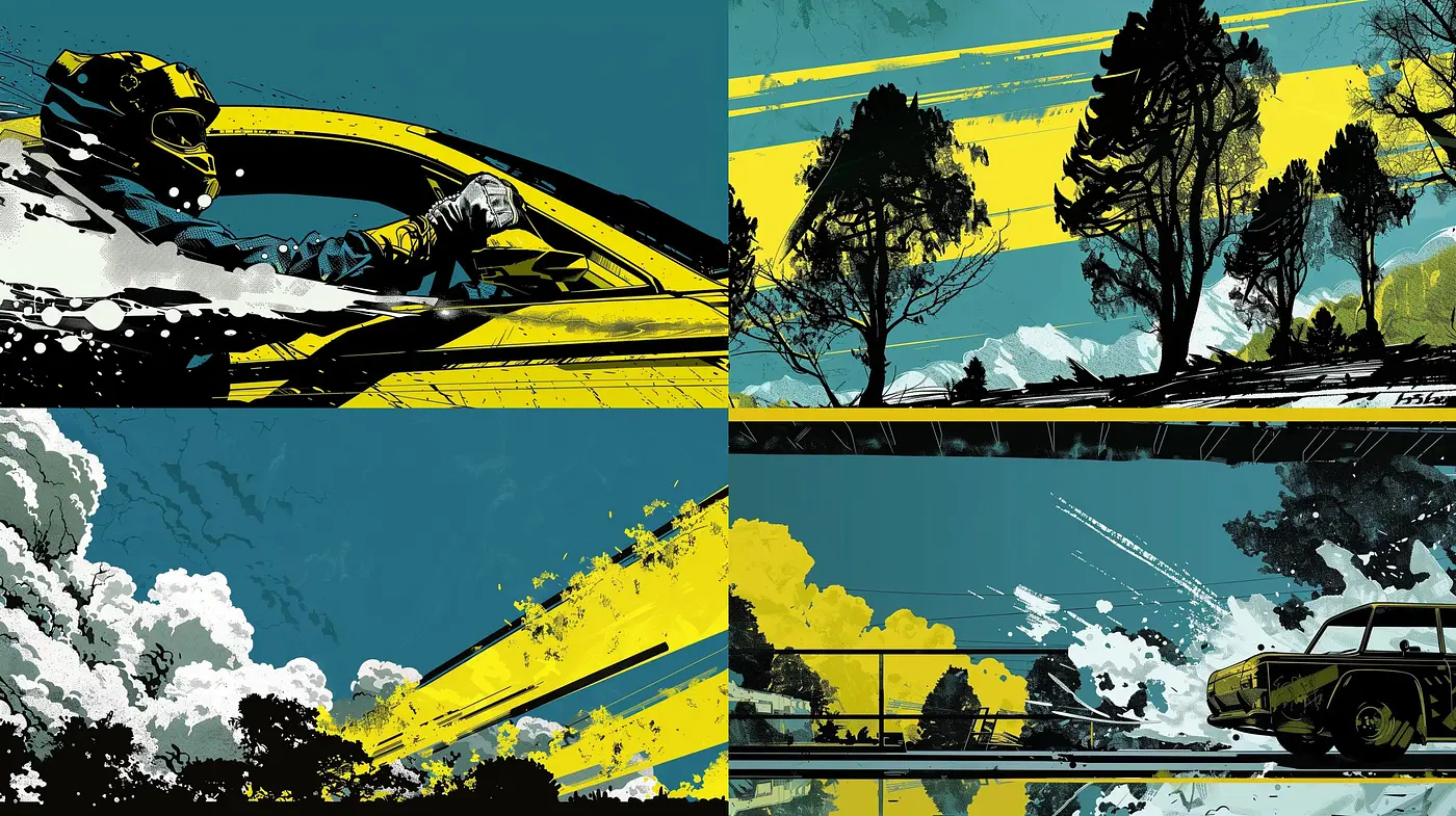 Dynamic Contrast in Motion: A Retro Noir Comic Fusion - Midjourney sref style
