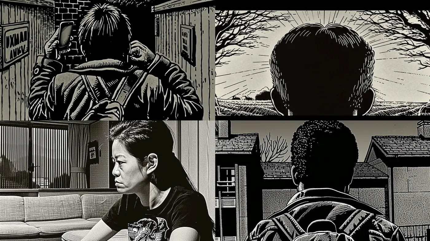 Moody Illustrations with a Graphic Novel Aesthetic and Bold Textures - Midjourney sref style