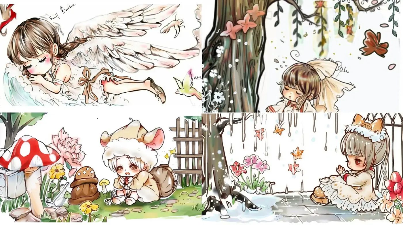 Whimsical Watercolor Dreamscape with Anime Inspirations - Midjourney sref style