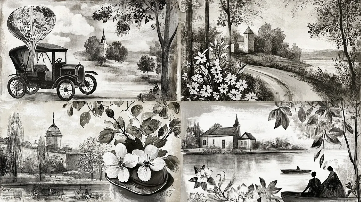 Monochromatic Visions of Pastoral Elegance - Midjourney sref style