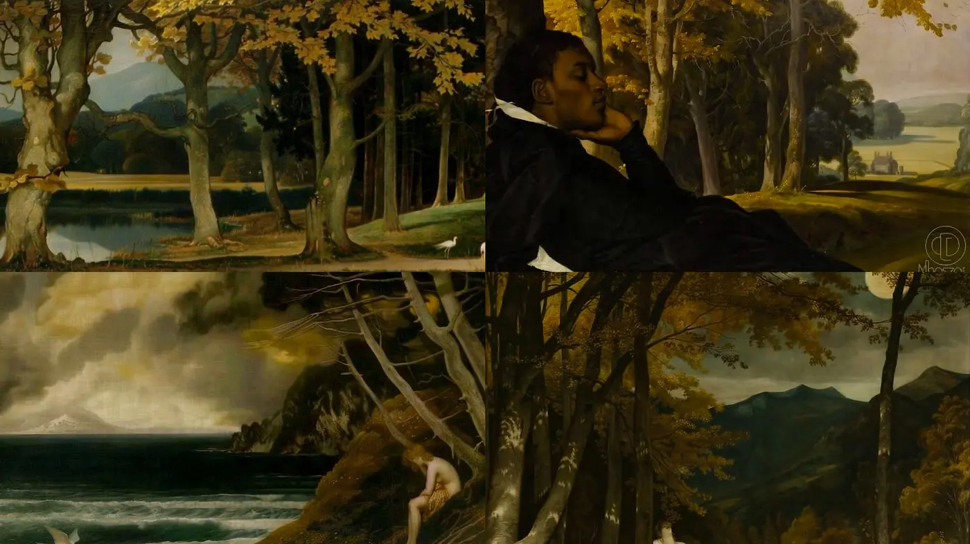 Timeless Luminosity: A Harmonious Blend of Romanticism and Subdued Surrealism - Midjourney sref style