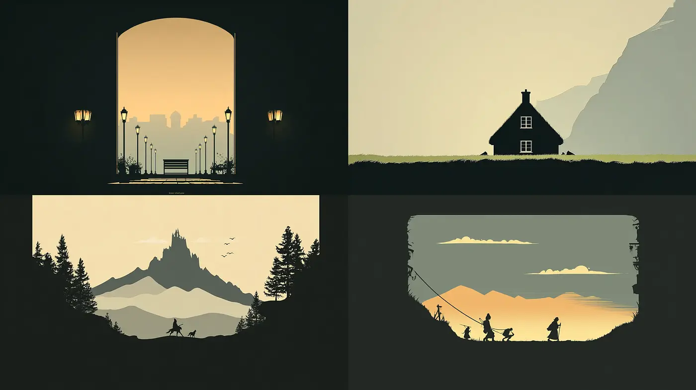 Minimalistic landscapes with a serene and contemplative atmosphere - Midjourney sref style