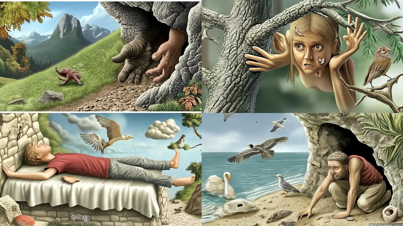 Surreal Nature's Interaction with Dreamlike Figures - Midjourney sref style