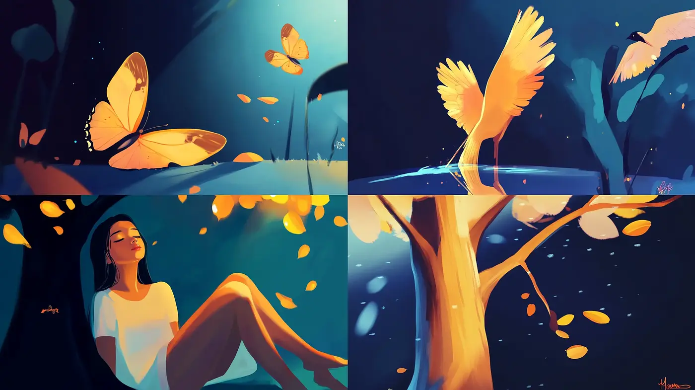 Enigmatic Golden Hour Vistas with Luminous Biotic Elements - Midjourney sref style
