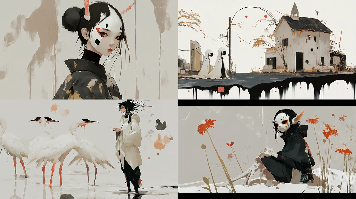 Ethereal Ink Wash Dreamscapes with a Somber Palette - Midjourney sref style