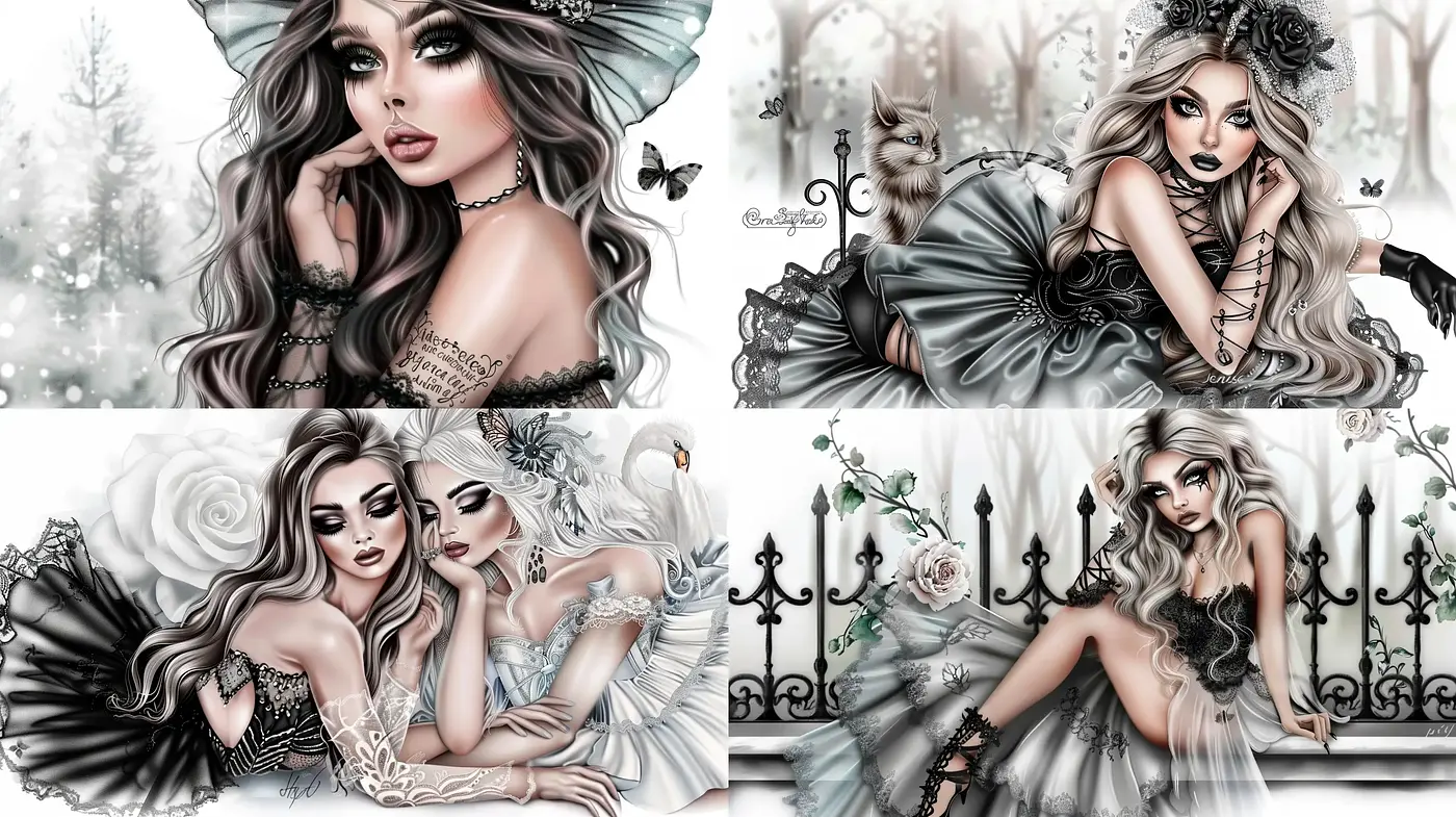 Ethereal Monochrome Elegance with a Touch of Fantasy - Midjourney sref style