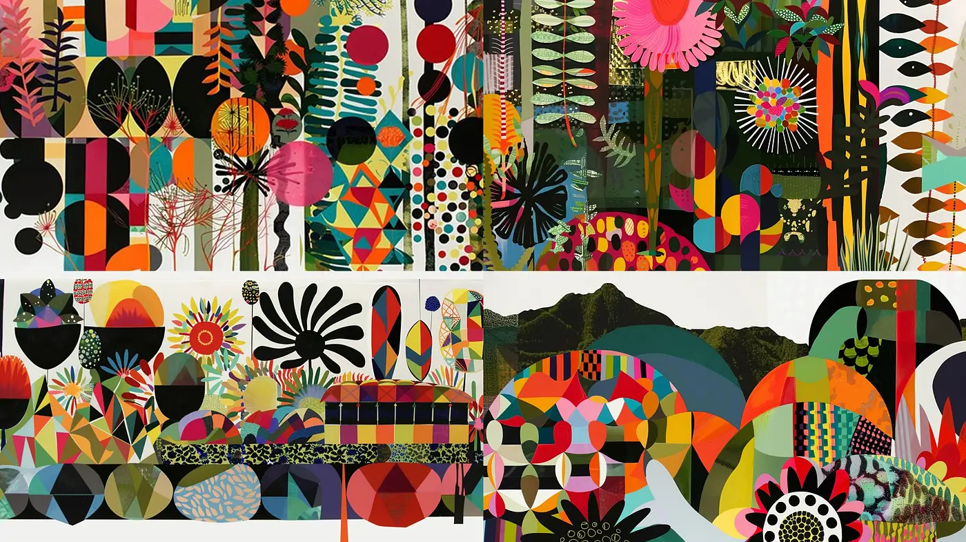 Eclectic Fusion of Geometric Patterns and Nature Motifs with a Contemporary Artistic Flair - Midjourney sref style