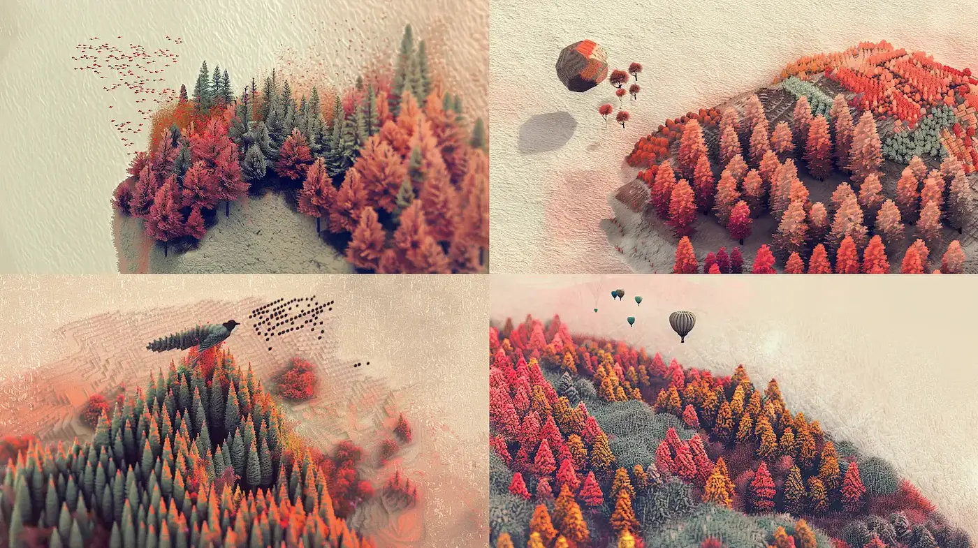 Whimsical Digital Landscapes with a Surreal Aesthetic - Midjourney sref style