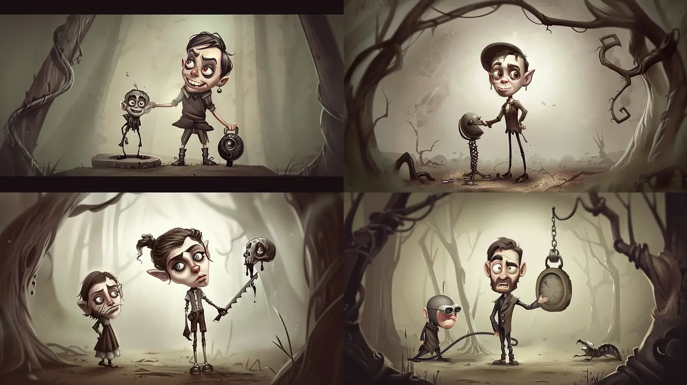 Whimsical Gothic Tim Burton-esque Artistry - Midjourney sref style