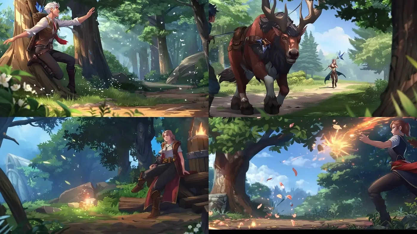 Enchanted Forest Adventure: A Harmonious Blend of Luminous Colors and Storybook Illustration Techniques - Midjourney sref style