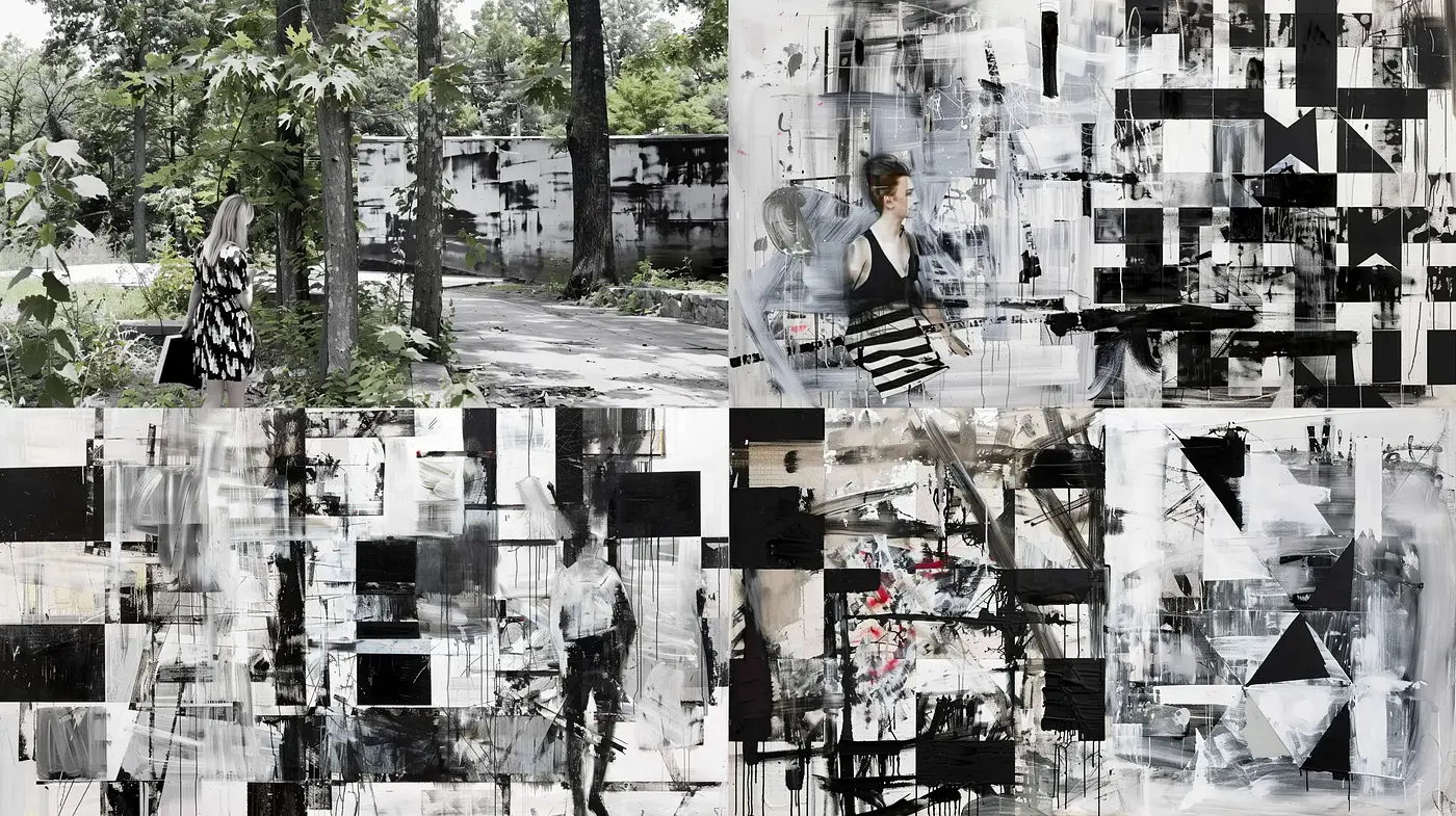 Monochromatic Mosaic of Abstract Expressionism and Surreal Portraiture - Midjourney sref style