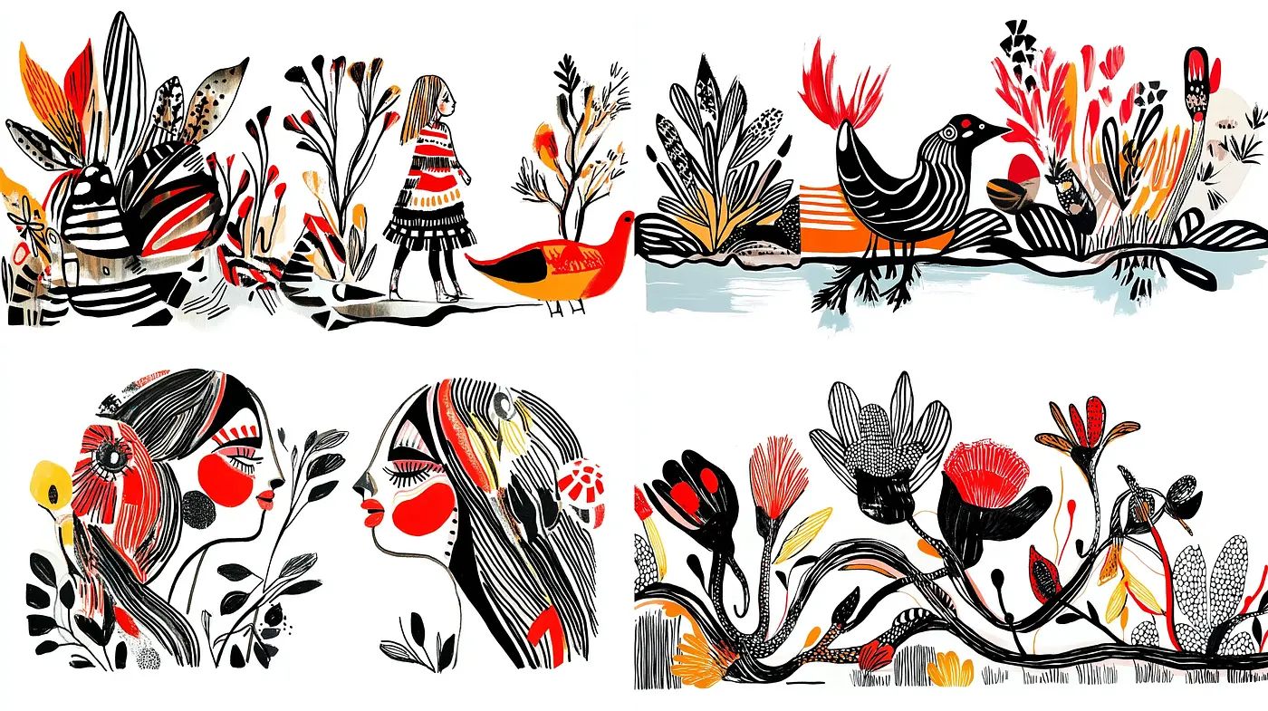 Harmonious Nature Fusion in Vibrant Folk Art Illustration - Midjourney sref style
