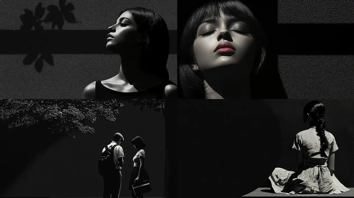 Noir Shadows and Dramatic Contrast in Monochromatic Elegance - Midjourney sref style