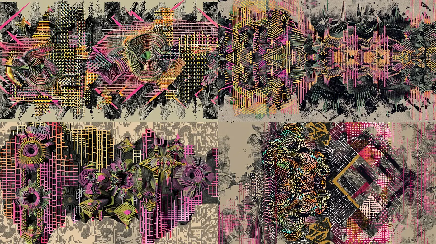 Abstract Technological Tapestry in Neon Hues - Midjourney sref style