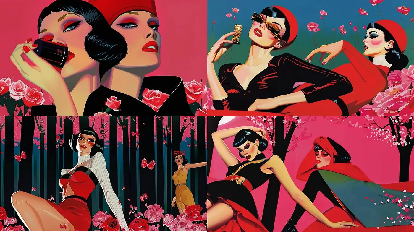 Midnight Rose - Elegance in Bold Contours and Vibrant Hues - Midjourney sref style