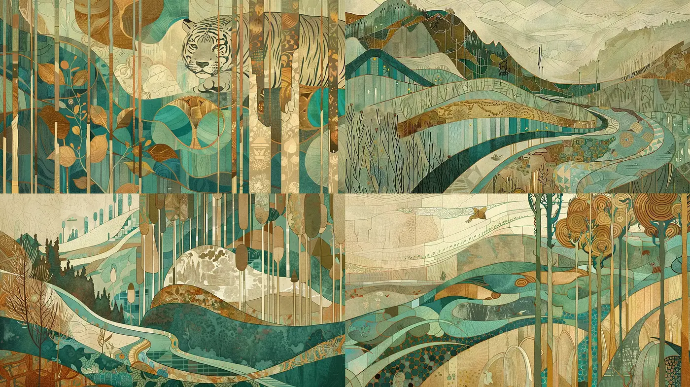 Modern Interpretation of Art Nouveau with Nature Emphasis - Midjourney sref style