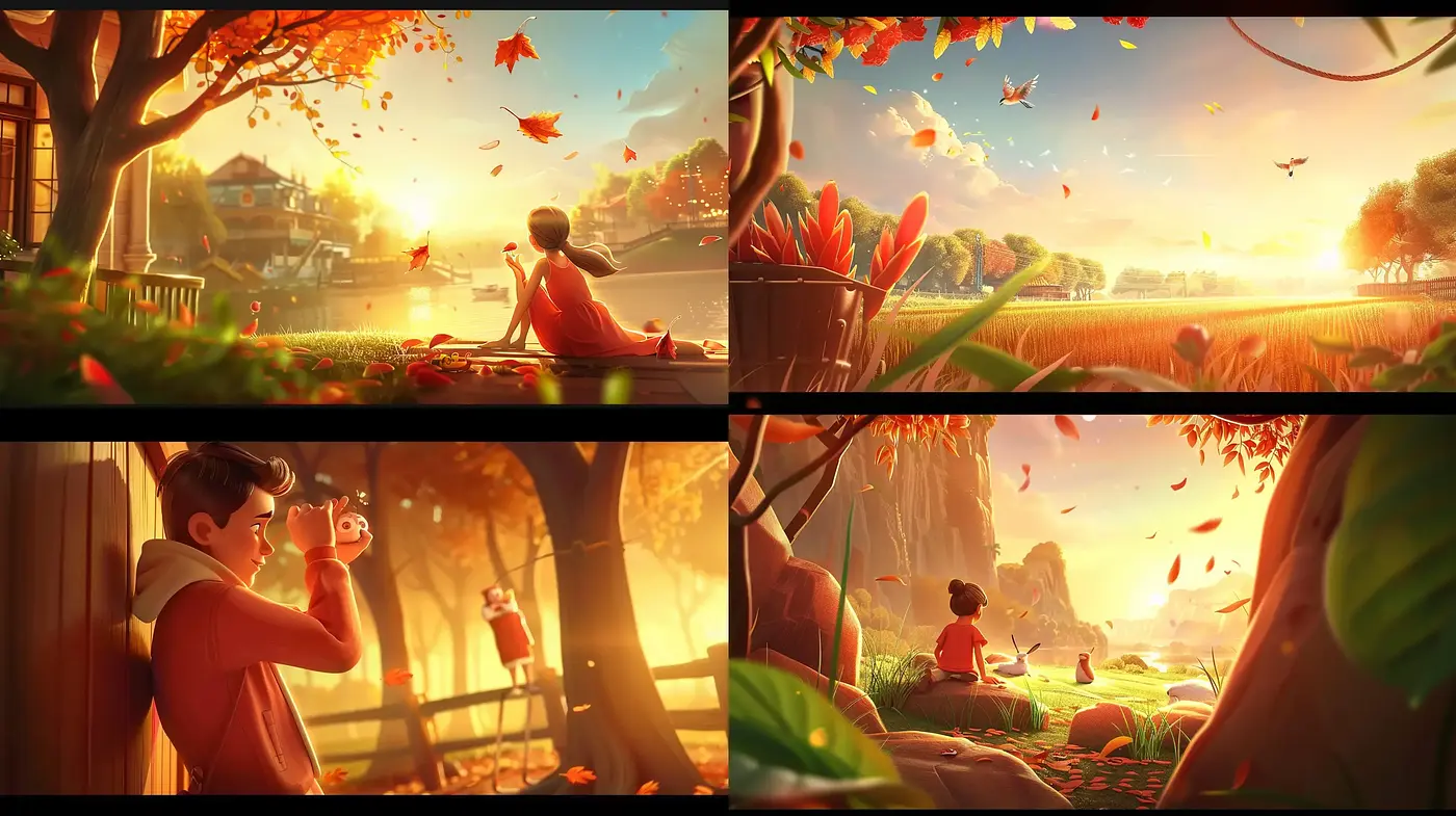 Ethereal Light and Warm Autumn Hues in a Serene Pastoral Vista - Midjourney sref style
