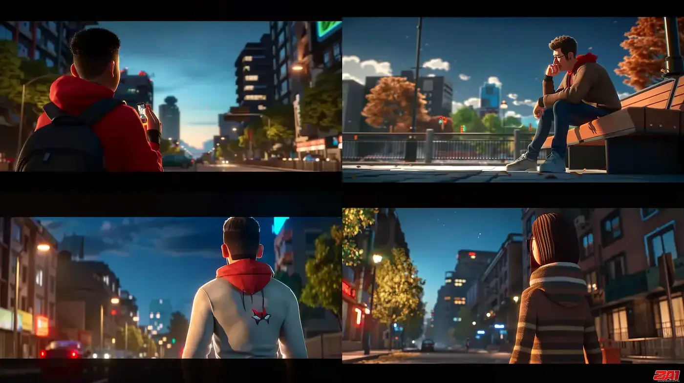 Urban Animated Reflections in Vibrant Nightscapes - Midjourney sref style