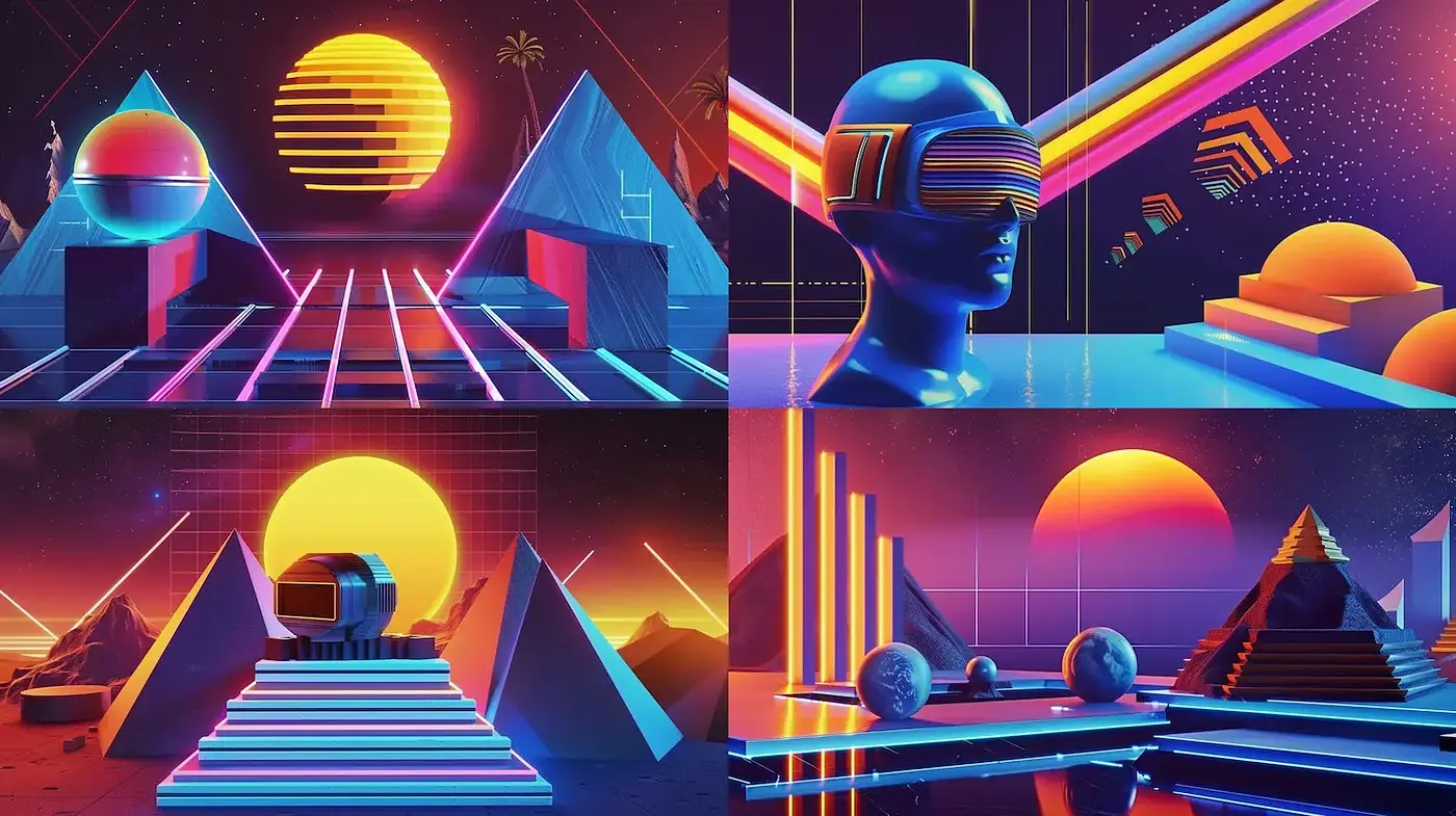 Futuristic Retro Aesthetics with Neon Geometry - Midjourney sref style