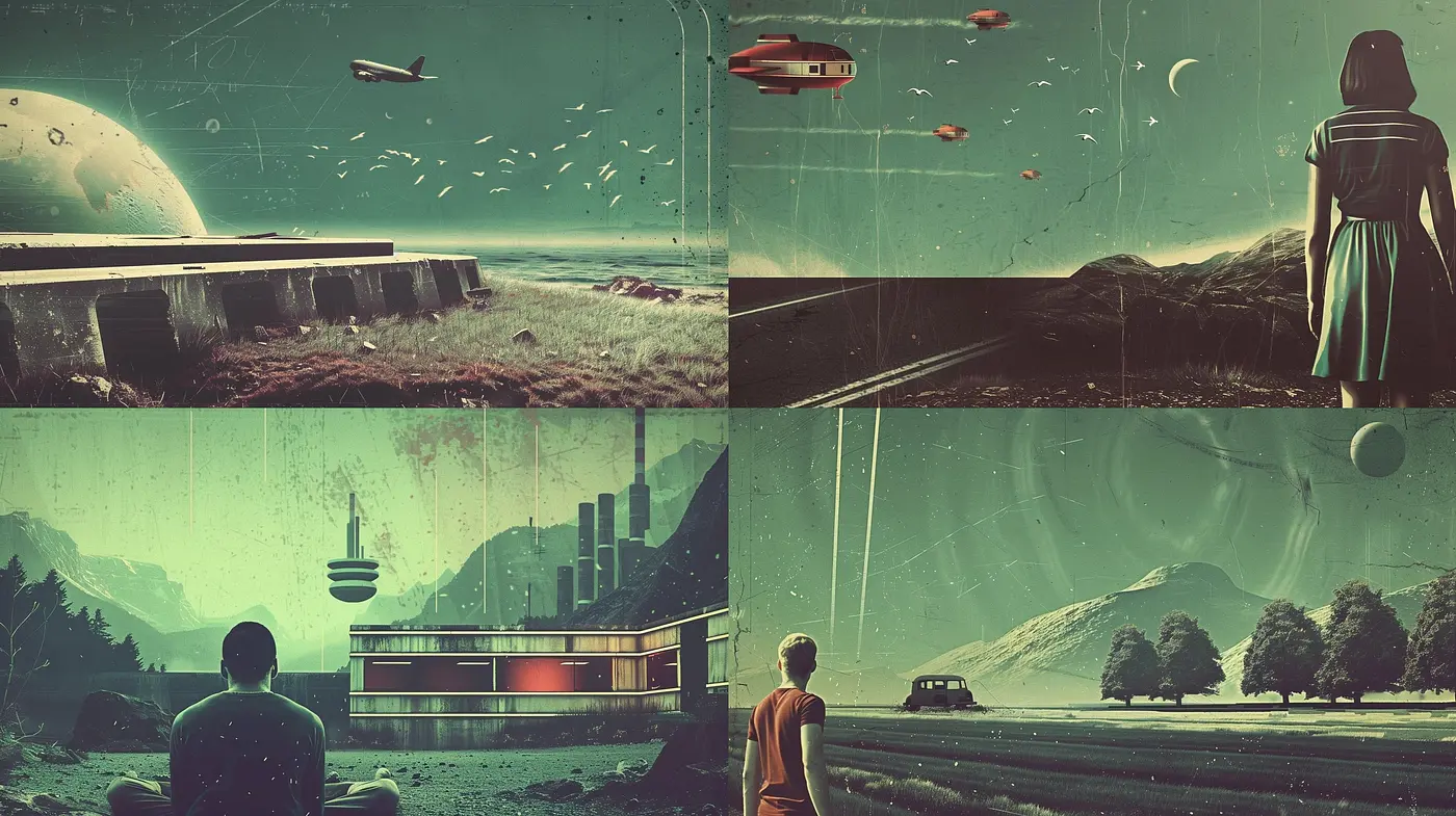 Consistent Elements of Melancholy in Stylized Surreal Landscapes - Midjourney sref style