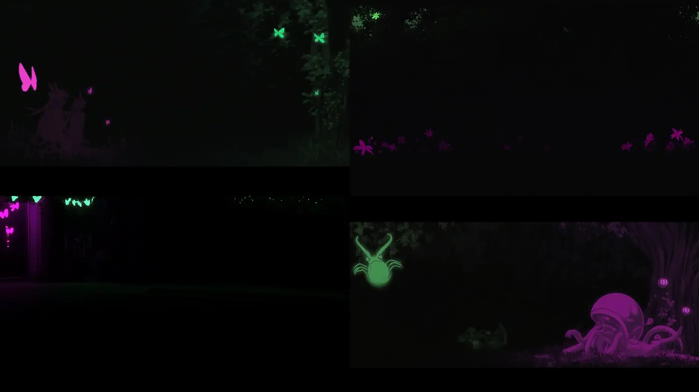 Mystical Nocturnal Ambience with Fluorescent Vigor - Midjourney sref style