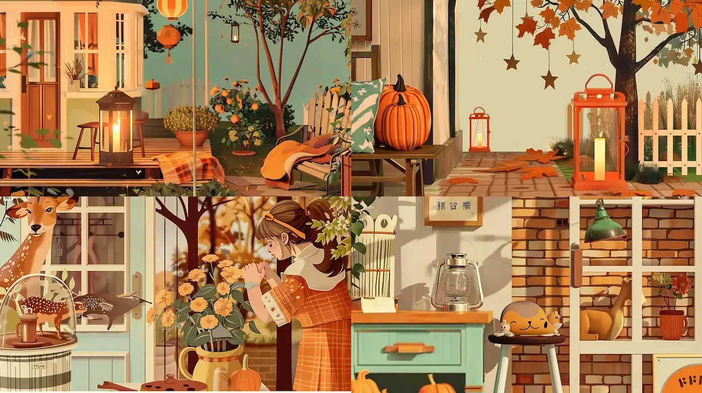 Charming Autumnal Aesthetic with Whimsical Influences - Midjourney sref style