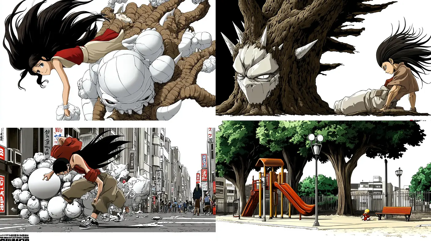 Kinetic Anime-Influenced Dynamic Illustration Style - Midjourney sref style