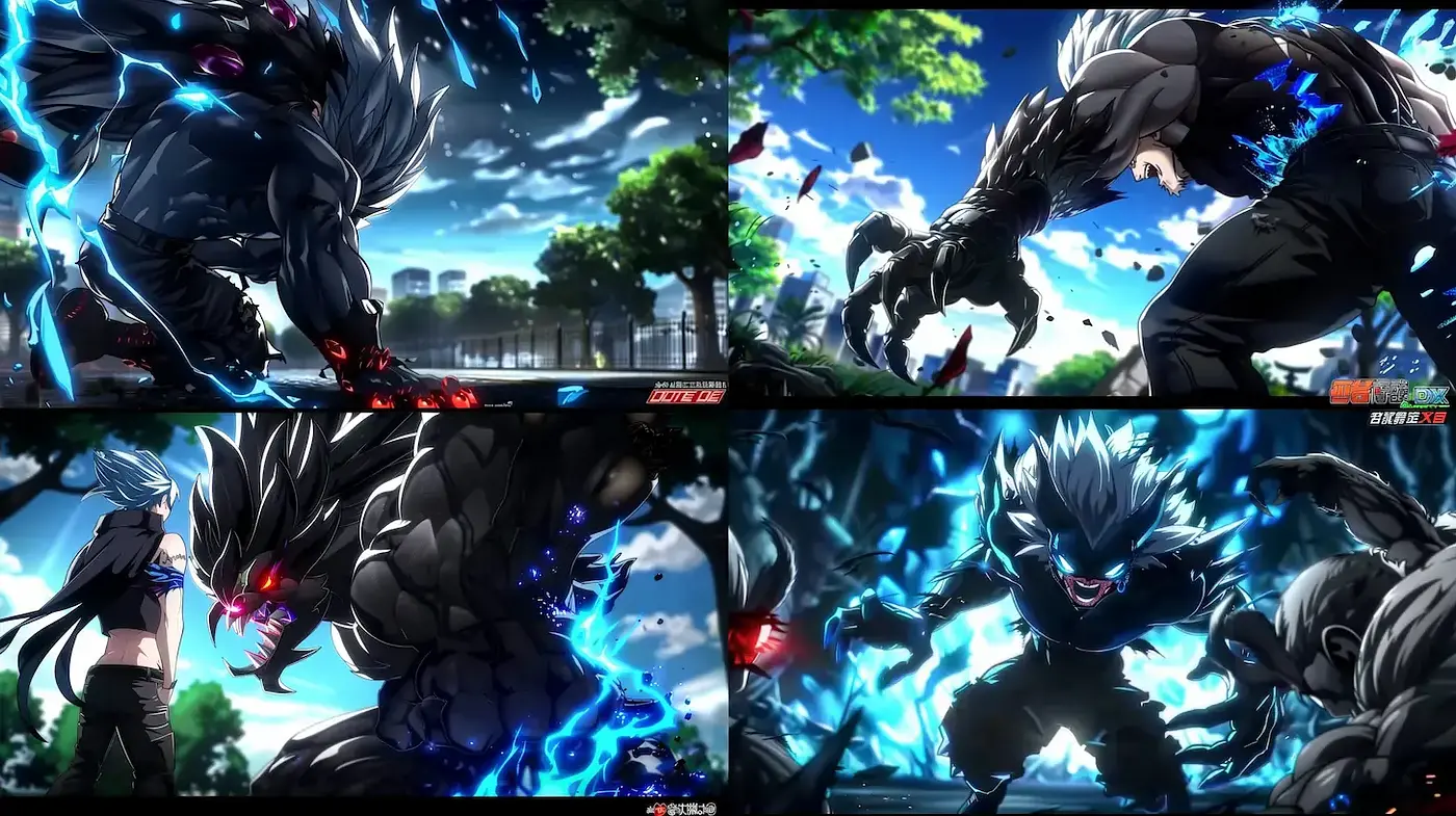 Dynamic Anime Encounter Aesthetic with Electric Blue Highlights - Midjourney sref style